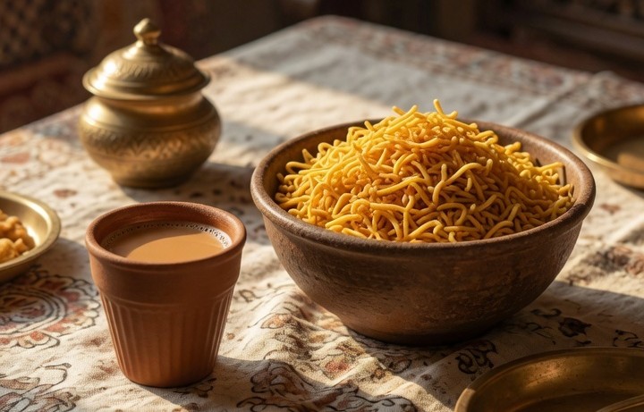 Malwa Sev served with hot Indian chai